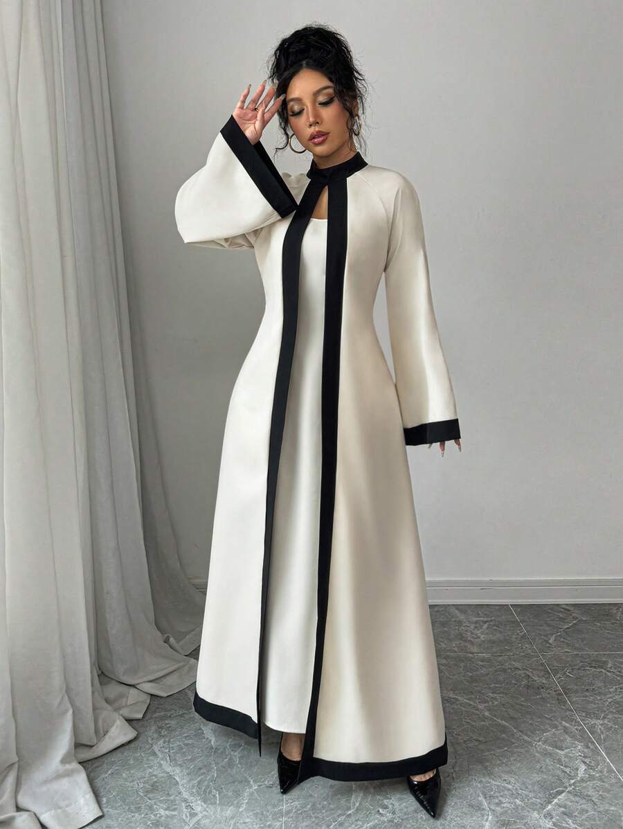 Elenzga Women's Solid Color Contrast Collar Long Sleeve Slim Fit Dress