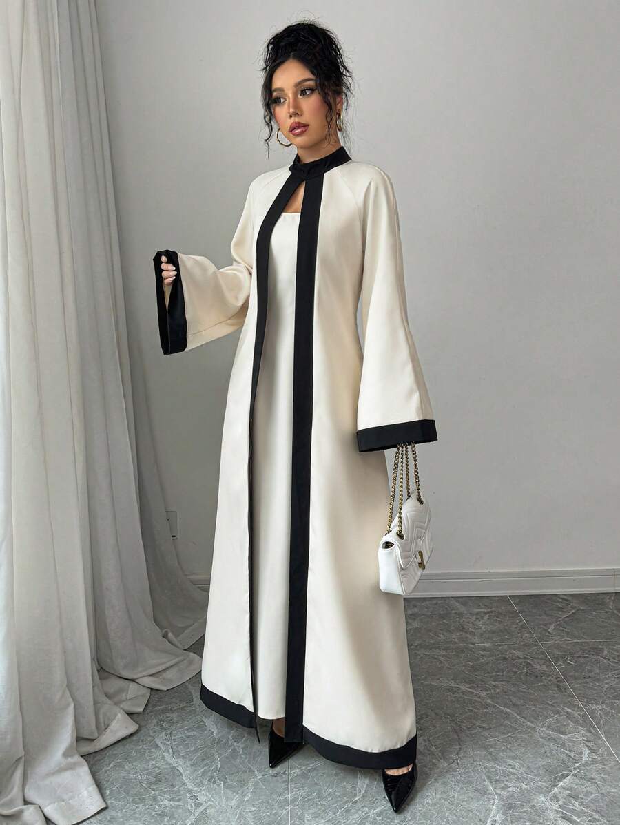Elenzga Women's Solid Color Contrast Collar Long Sleeve Slim Fit Dress