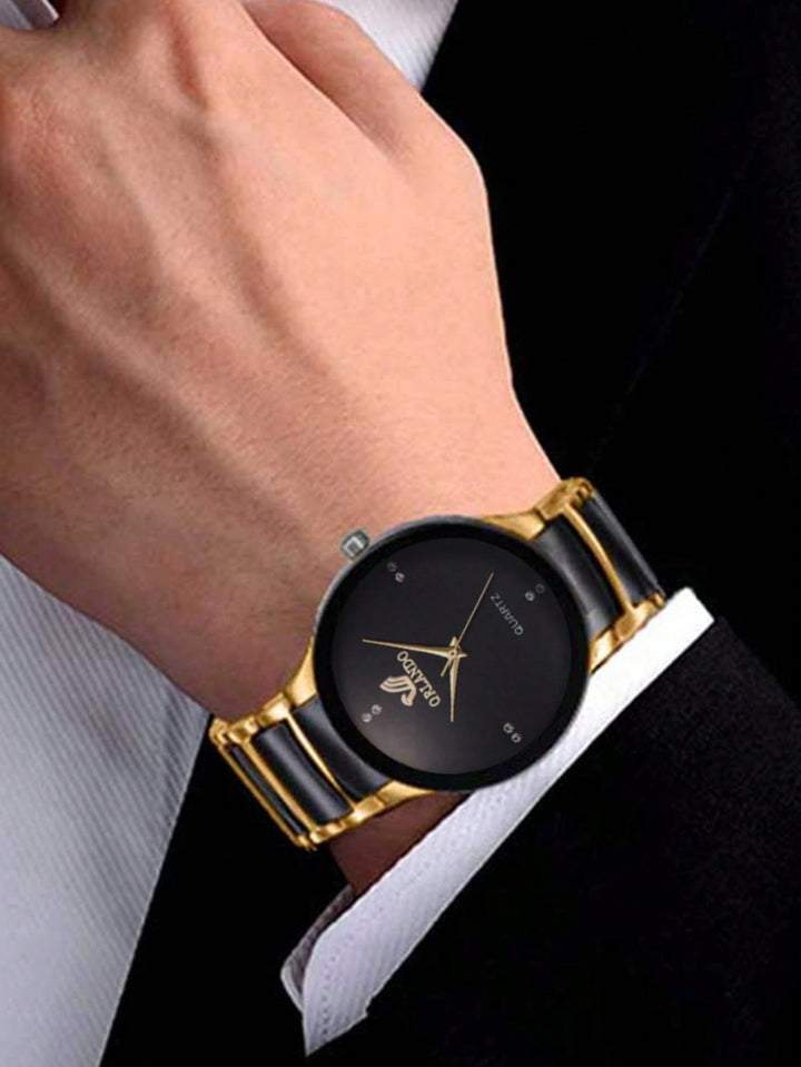 2 Pcs Set Men's Fashion Simple Business Quartz Watch With Crown Bead Chain Bracelet