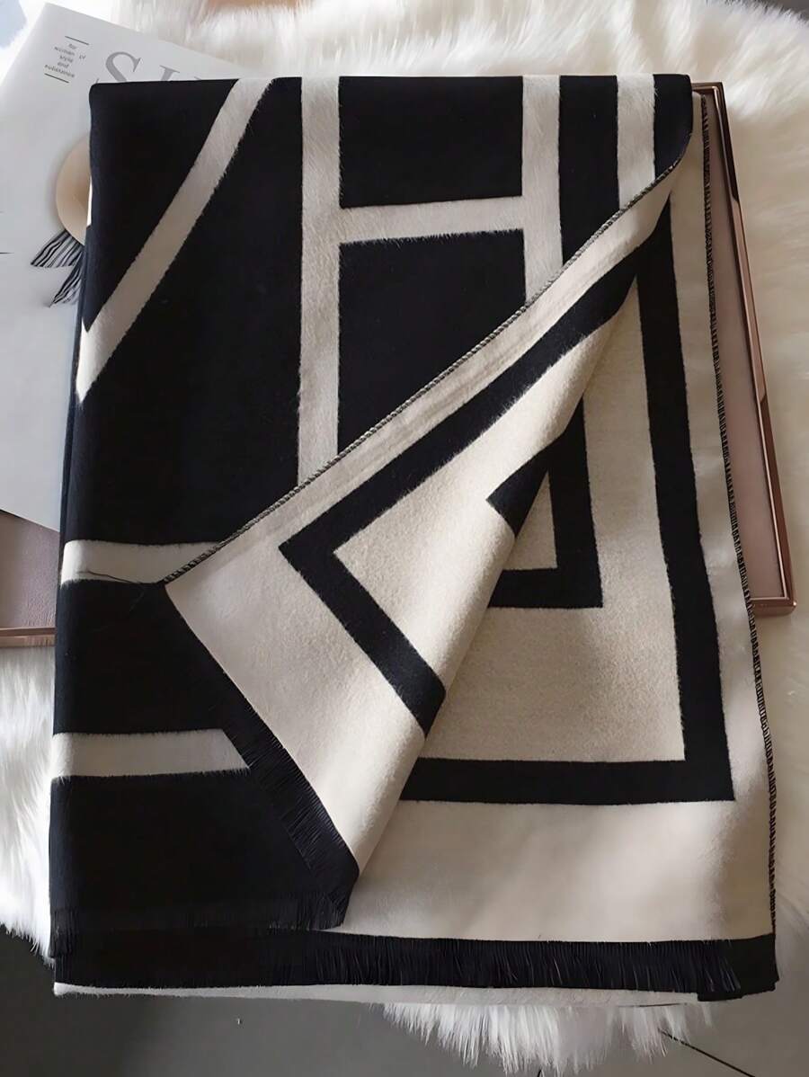 1pc High-Quality Black Scarf For Women, New Versatile Korean Style Warm Shawl Wrap, Suitable For Unisex Winter Use
