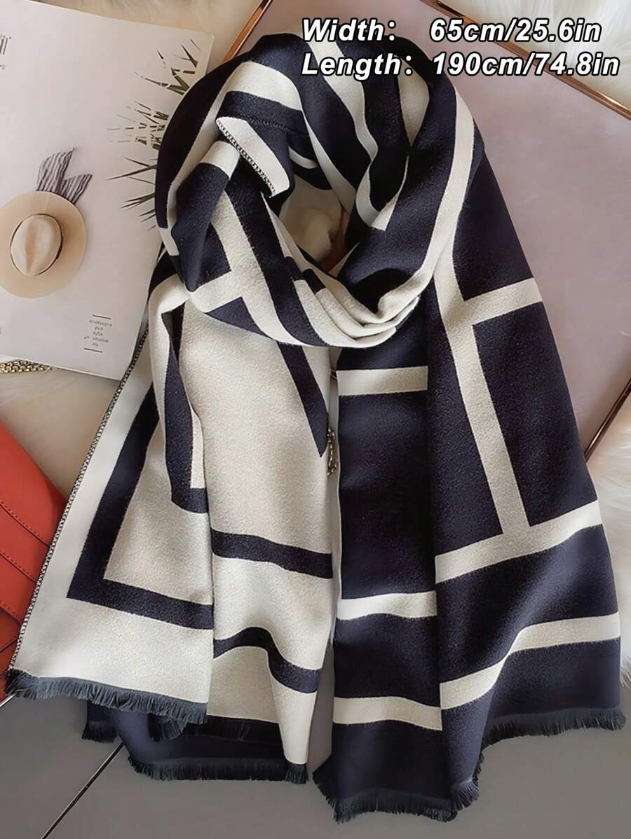 1pc High-Quality Black Scarf For Women, New Versatile Korean Style Warm Shawl Wrap, Suitable For Unisex Winter Use