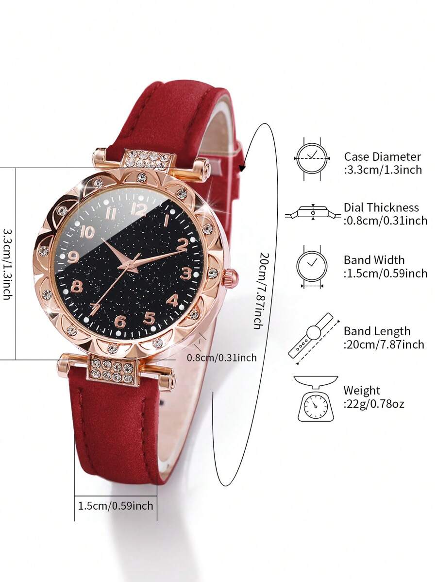 Women Fashionable Rhinestone-Accented Floral Dial Quartz Wristwatch And Heart Tree Leaf Bracelet Set (6pcs/Set) As A Gift For Students Returning To School Valentines