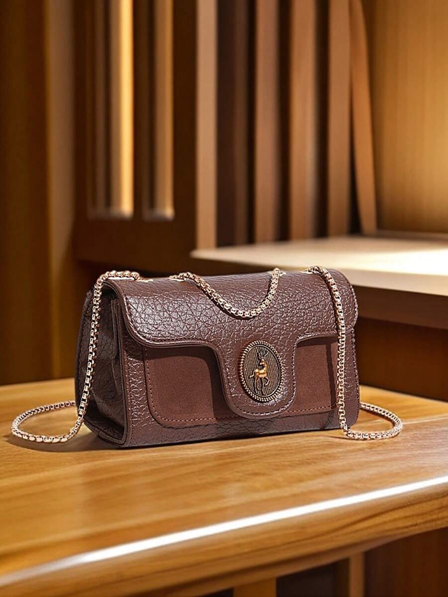 Vintage Fashion Women's Shoulder Bag, Elegant Chain Crossbody Bag, Compact Textured Leather Phone Pouch
