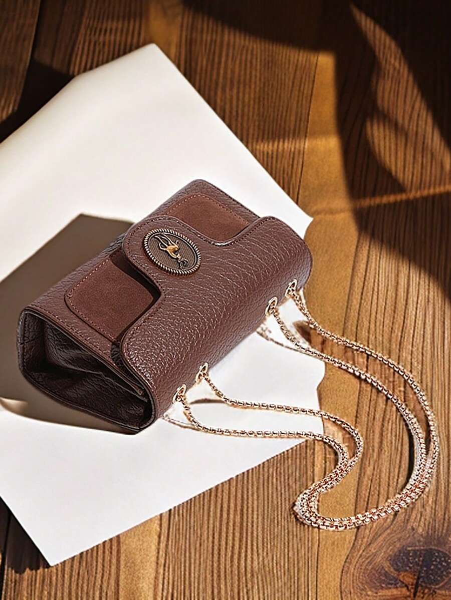 Vintage Fashion Women's Shoulder Bag, Elegant Chain Crossbody Bag, Compact Textured Leather Phone Pouch