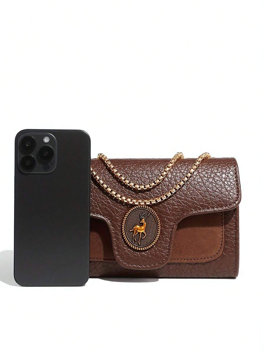 Vintage Fashion Women's Shoulder Bag, Elegant Chain Crossbody Bag, Compact Textured Leather Phone Pouch