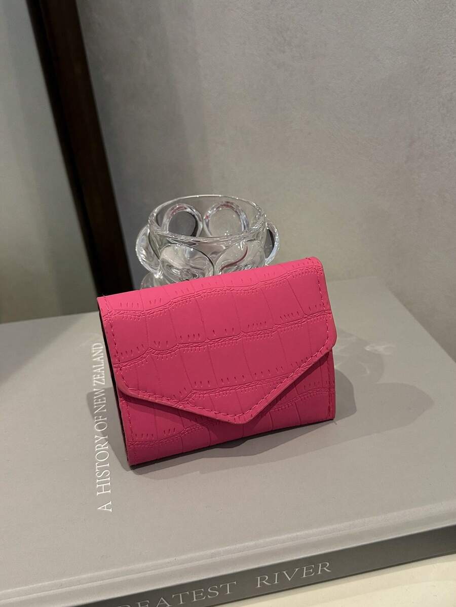 Hot Pink etallic Crocodile Embossed Pocket Wallet Small Bi-Fold Slim Women Wallet PU Leather ID Card Minimalist Fashion Modern Business Anniversary On Valentine Day For Birthday GiftFemale Lady Girls Women Gift Gift Bag Present Gifts For Teachers Hot Pink