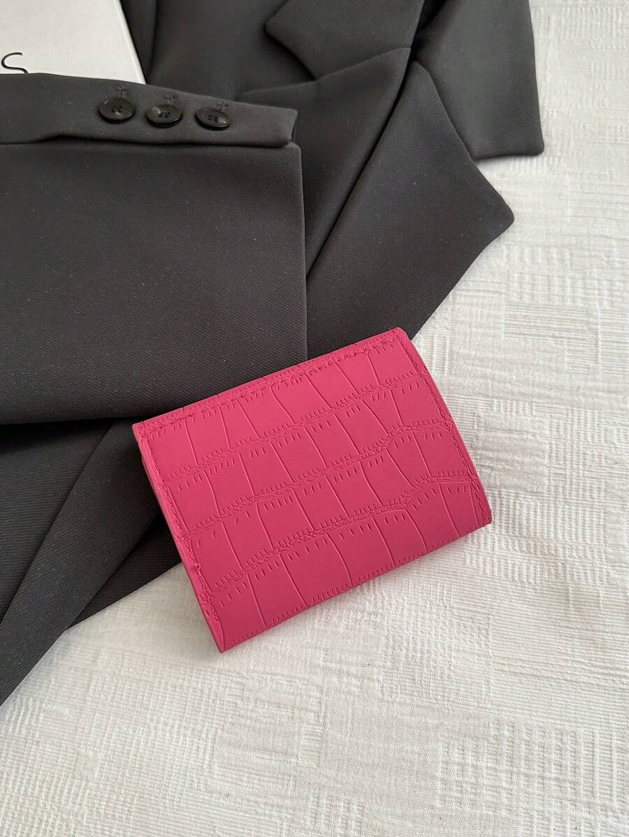 Hot Pink etallic Crocodile Embossed Pocket Wallet Small Bi-Fold Slim Women Wallet PU Leather ID Card Minimalist Fashion Modern Business Anniversary On Valentine Day For Birthday GiftFemale Lady Girls Women Gift Gift Bag Present Gifts For Teachers Hot Pink