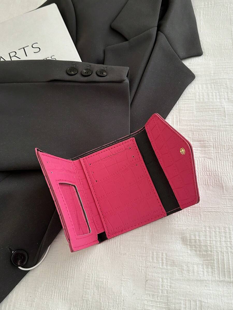 Hot Pink etallic Crocodile Embossed Pocket Wallet Small Bi-Fold Slim Women Wallet PU Leather ID Card Minimalist Fashion Modern Business Anniversary On Valentine Day For Birthday GiftFemale Lady Girls Women Gift Gift Bag Present Gifts For Teachers Hot Pink