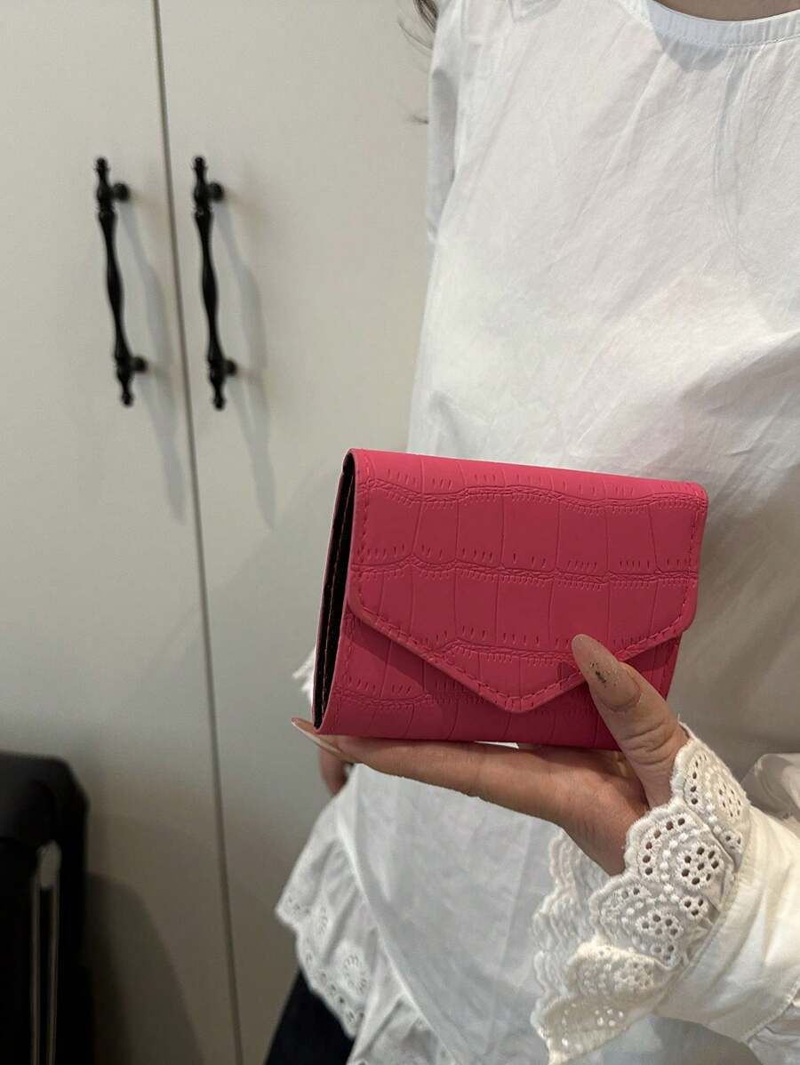 Hot Pink etallic Crocodile Embossed Pocket Wallet Small Bi-Fold Slim Women Wallet PU Leather ID Card Minimalist Fashion Modern Business Anniversary On Valentine Day For Birthday GiftFemale Lady Girls Women Gift Gift Bag Present Gifts For Teachers Hot Pink
