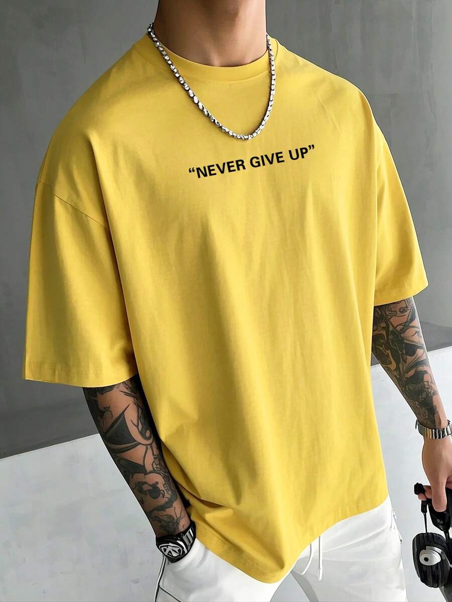 Men's Motto Print Round Neck Short Sleeve Casual Versatile T-Shirt