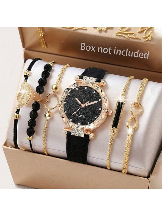 6Pcs/Set Women's Watch Fashion Casual Elegant Simple Round Quartz Wristwatch And Woven String, Bracelet Jewelry Set Suitable For Daily Wear, Back-To-School Season, Graduation Season, Thanksgiving, Couples, The Best Gifts Watch Box Not Included