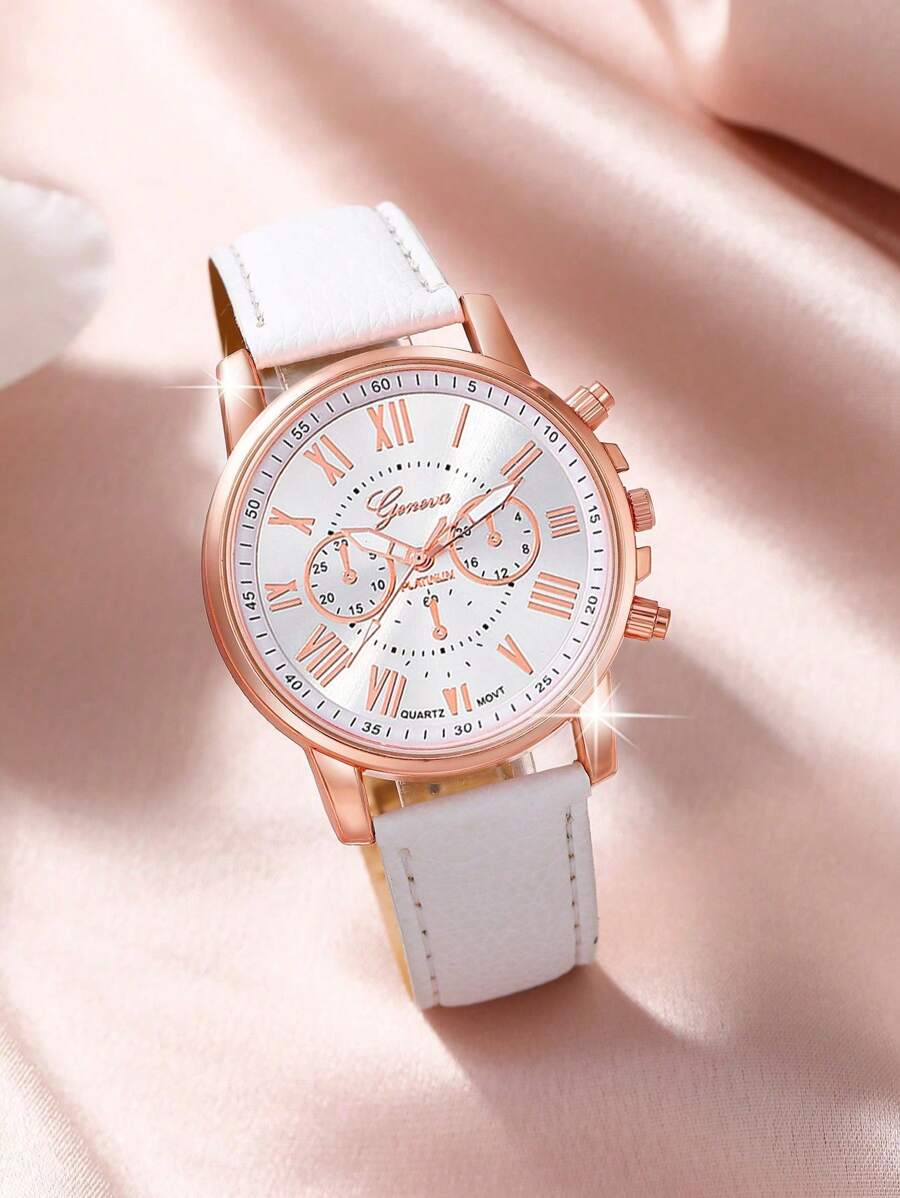 5Pcs/Set Women Watch Elegant Love Dial Quartz Watches With Artificial Pearls Necklace Earrings Bracelet Jewelry Set Mother's Day,Suitable For Daily Wear, Back-To-School Season, Graduation Season, Thanksgiving, Couples, The Best Gifts Watch Box Not Include