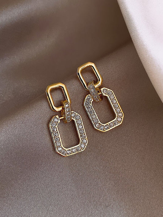 Andkiss Rhinestone Geo Decor Drop Earrings
