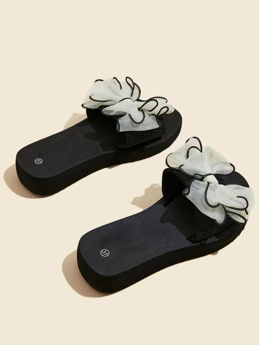 Women Bow Decor Slides, Fashion Summer Slides