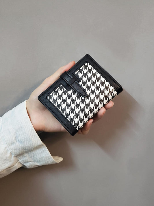 Classic Vintage Wallet Women's Short Clip Id/Credit Card Holder Zipper Coin Houndstooth/Leopard Pattern Gifts For Teachers For Women Wallet Purse Wallet Small Wallet