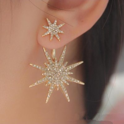 1 Pair Women&apos;s Snowflake Earrings, Gold &amp; Silver Tone Fashion Luxurious Rhinestone Sparkle Clip-On Earrings, Suitable For Daily Commuting
