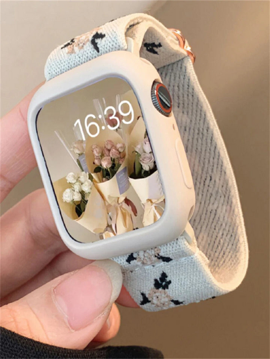 1pc Flower Print Silicone Watchband Compatible With Apple Watch Valentines