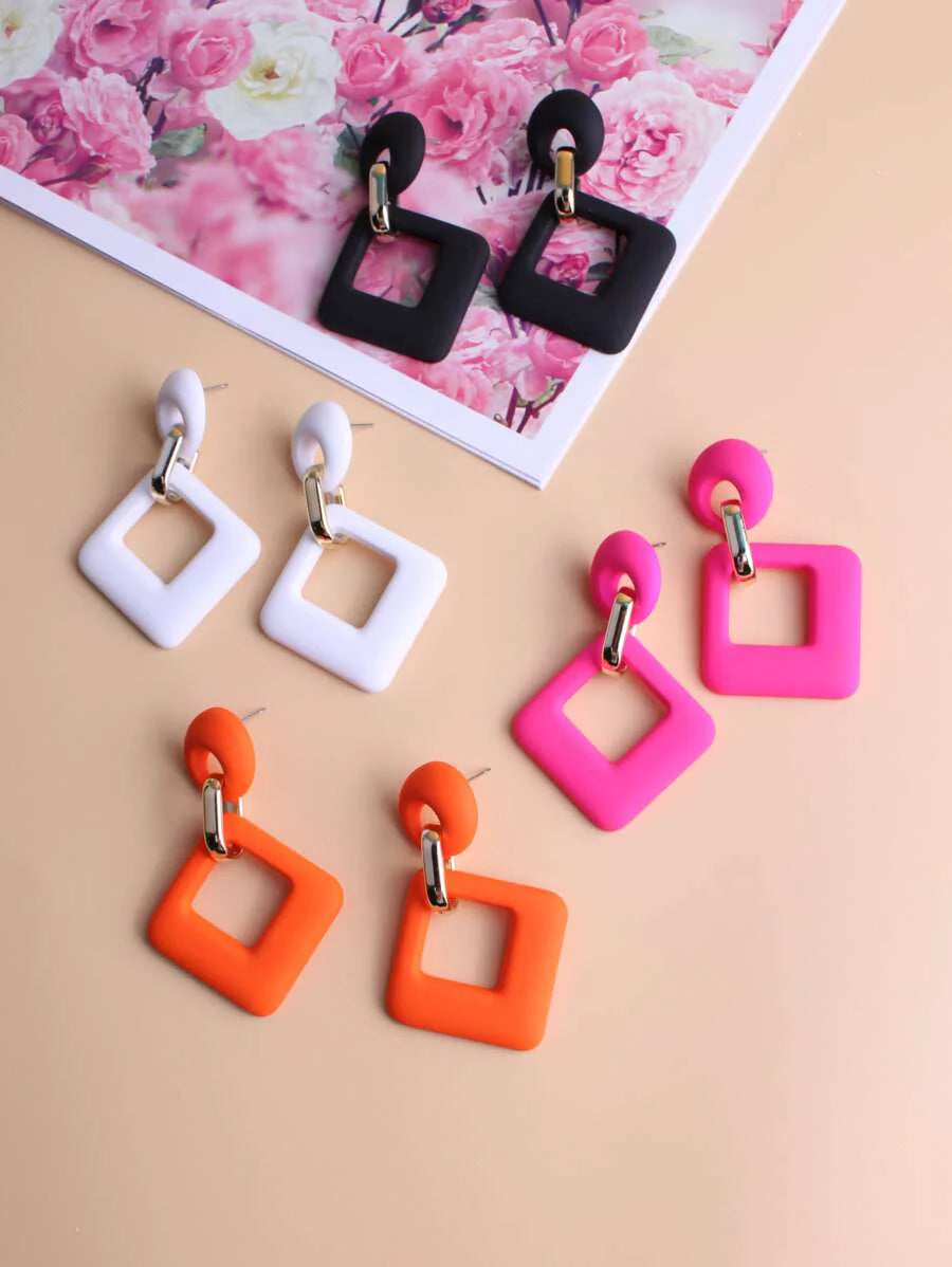 4 Pairs Acrylic Rectangle Earrings,Vacation Style Geometric Earring Set, Fashion Acrylic Square Statement Drop Earrings for Women Girls