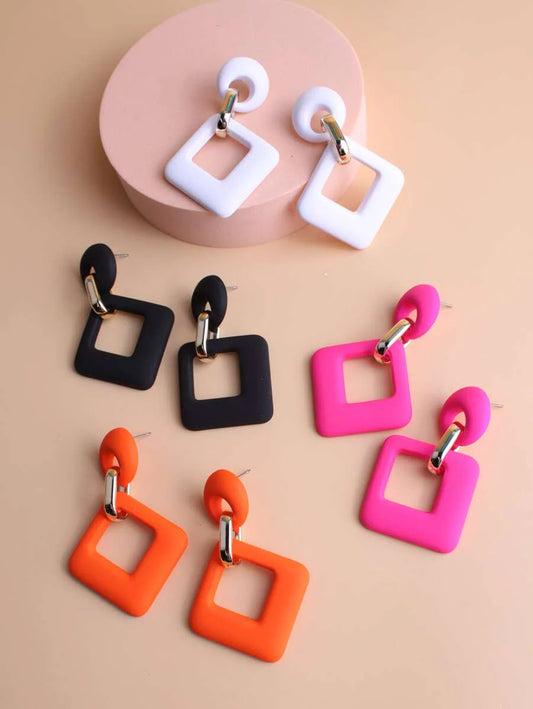 4 Pairs Acrylic Rectangle Earrings,Vacation Style Geometric Earring Set, Fashion Acrylic Square Statement Drop Earrings for Women Girls