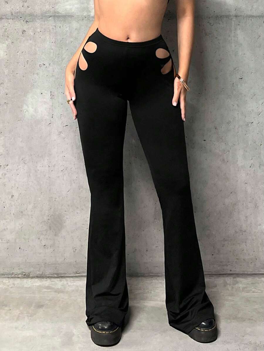 SHEIN ICON Cut Out Flare Leg Pants