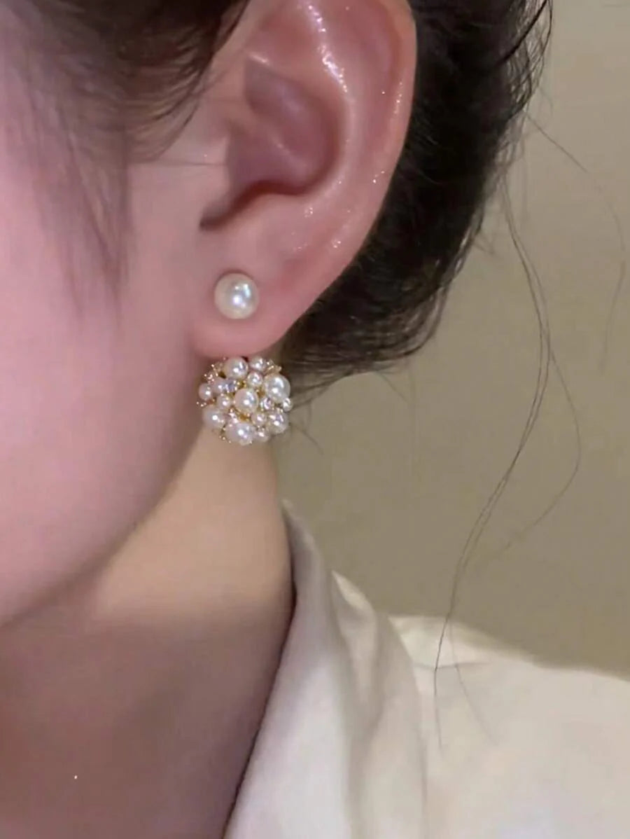 1pair Simple French Style Elegant Sweet Light Luxury Faux Pearl Front & Back Earrings