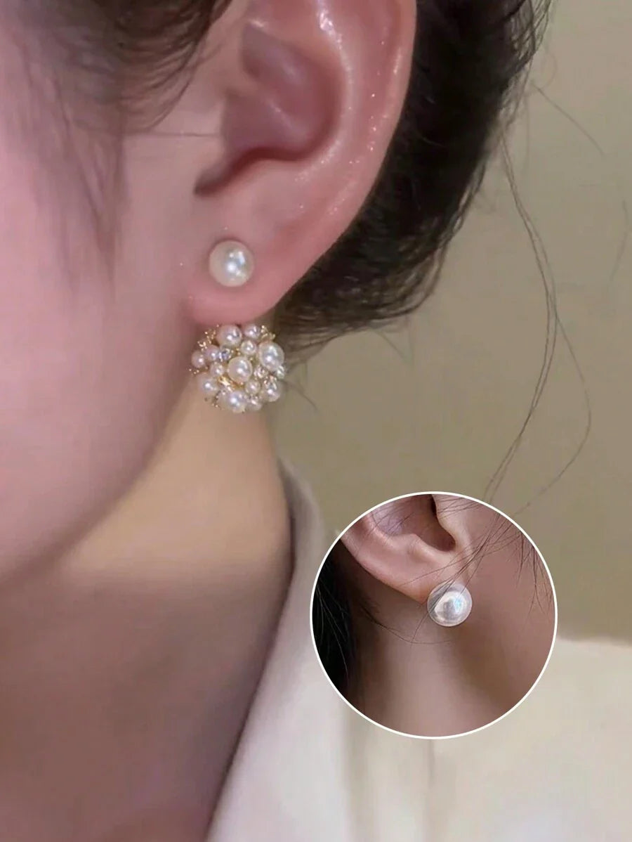 1pair Simple French Style Elegant Sweet Light Luxury Faux Pearl Front & Back Earrings