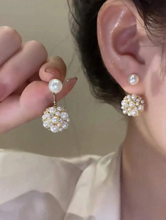 1pair Simple French Style Elegant Sweet Light Luxury Faux Pearl Front & Back Earrings
