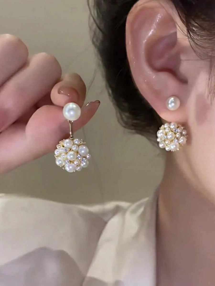 1pair Simple French Style Elegant Sweet Light Luxury Faux Pearl Front & Back Earrings