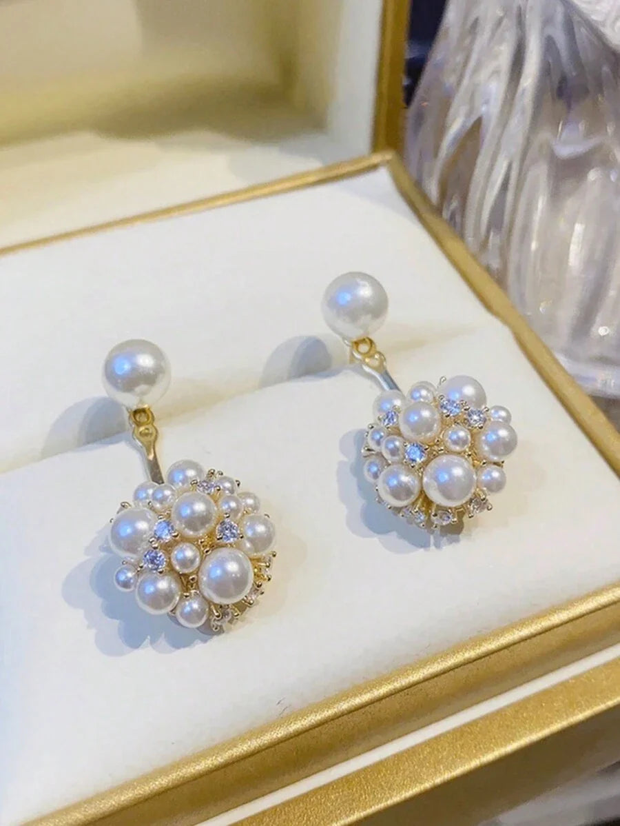 1pair Simple French Style Elegant Sweet Light Luxury Faux Pearl Front & Back Earrings