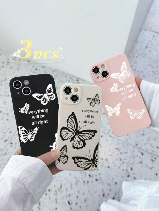3pcs Premium Quality Butterfly Print Matte Soft Phone Cases Compatible With IPhone & Galaxy