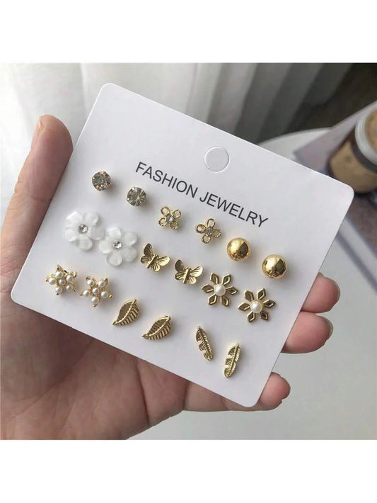RINTOLER 9pairs Butterfly & Flower Decor Stud Earrings Valentines