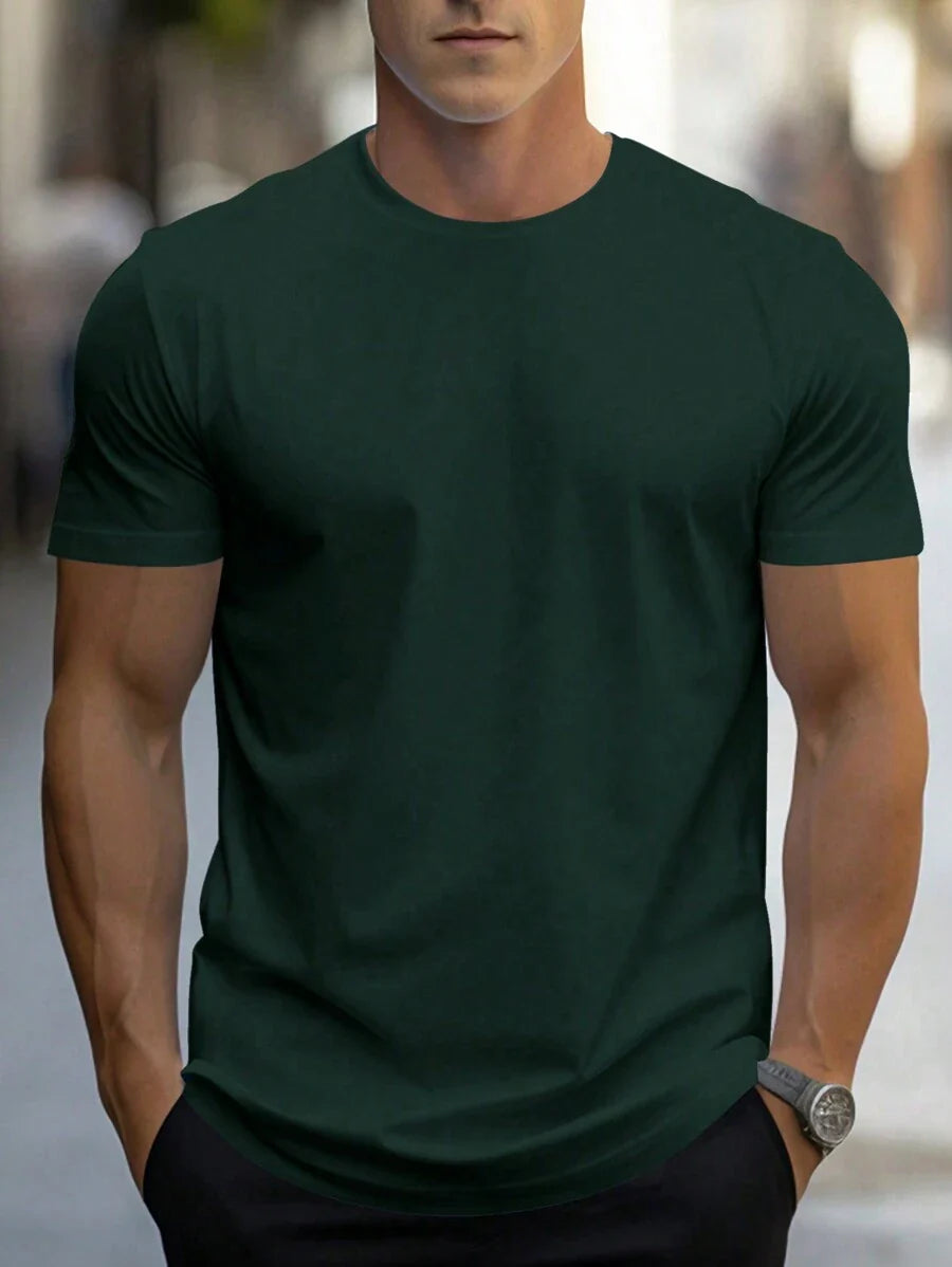 Manfinity Homme Men's Solid Color Round Neck Short Sleeve T-Shirt