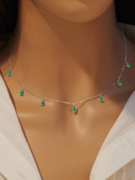 1pc 925 Sterling Silver Waterdrop Shape Cubic Zirconia Pendant Necklace