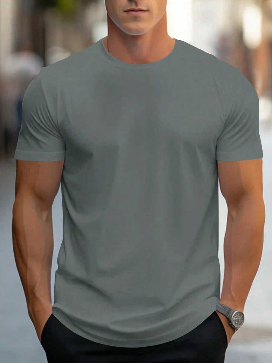 Manfinity Homme Men's Solid Color Round Neck Short Sleeve T-Shirt
