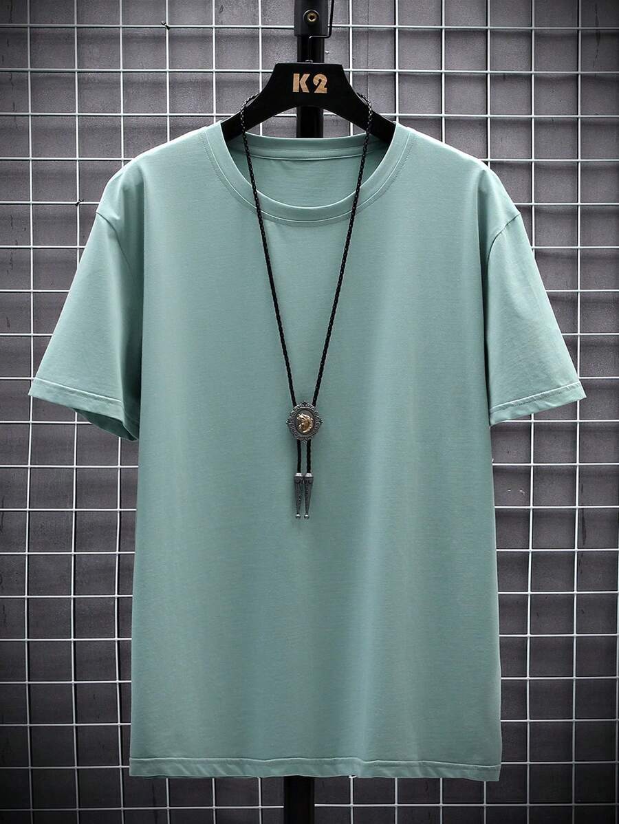 Manfinity Homme Men's Solid Color Round Neck Short Sleeve T-Shirt