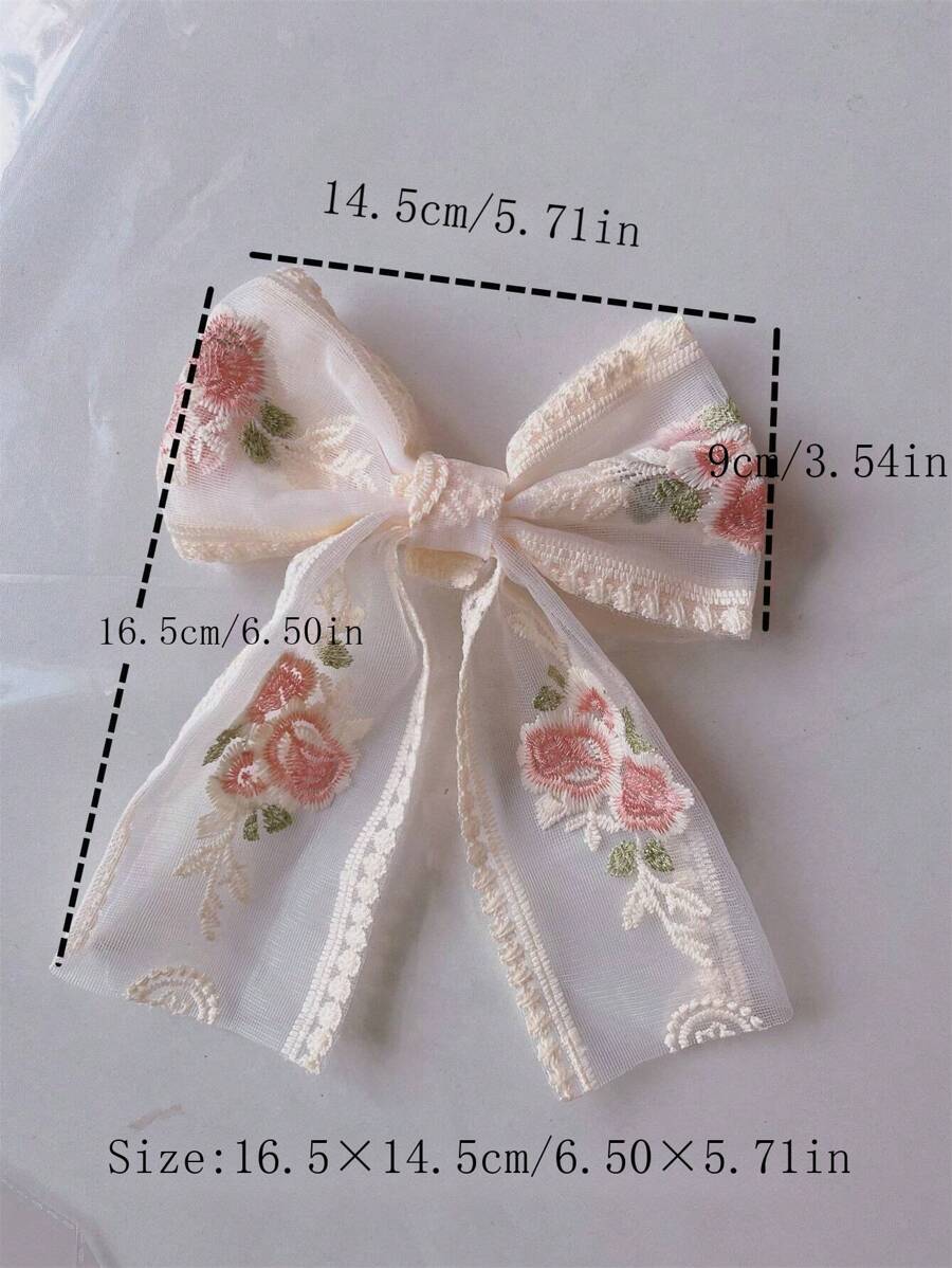 1pc Lace Rose Flower Bow Hair Clip, Fresh Sweet Style Decorated With Rhinestones