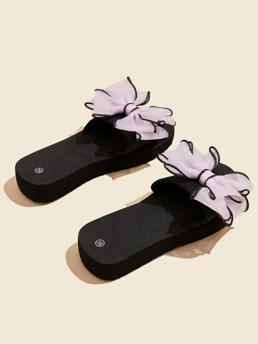 Women Bow Decor Slides, Fashion Summer Slides