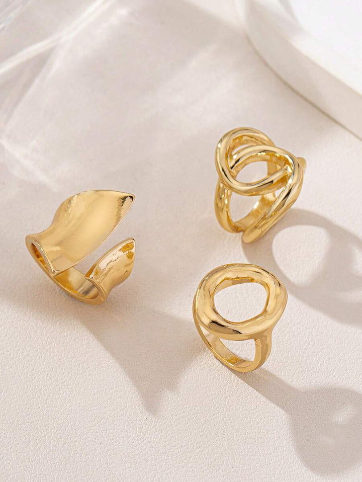 (3pcs/Set) Punk Style Exaggerated Glossy Round Opening Ring, Geometric Curved Surface Ring, And Geometric Glossy Cross Ring.