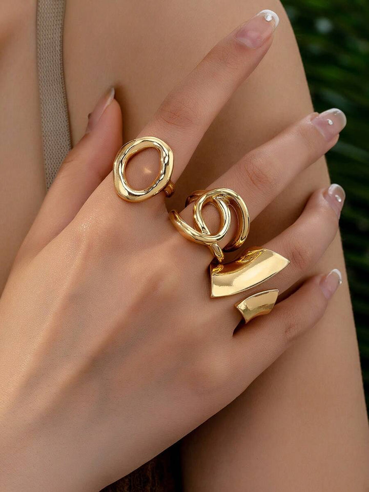 (3pcs/Set) Punk Style Exaggerated Glossy Round Opening Ring, Geometric Curved Surface Ring, And Geometric Glossy Cross Ring.