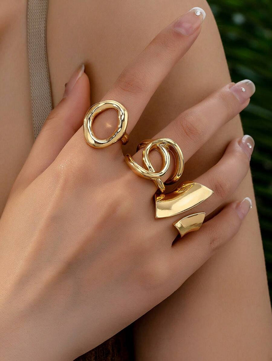 (3pcs/Set) Punk Style Exaggerated Glossy Round Opening Ring, Geometric Curved Surface Ring, And Geometric Glossy Cross Ring.