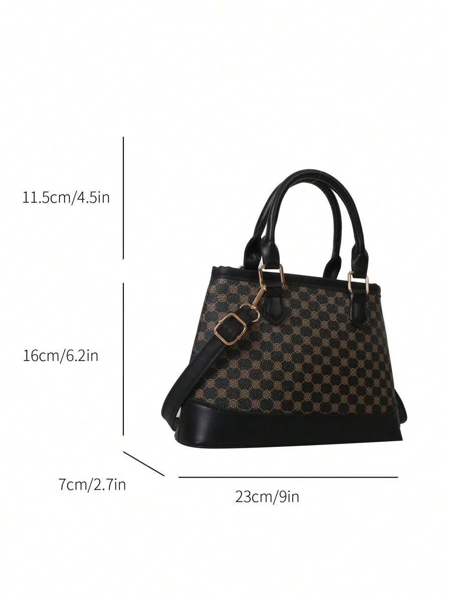 1 Piece Vintage Printed Double Handle Tote Bucket Bag Zipper Opening Shoulder Strap Adjustable Crossbody Bag Suitable For Women's Daily Casual Matching Use