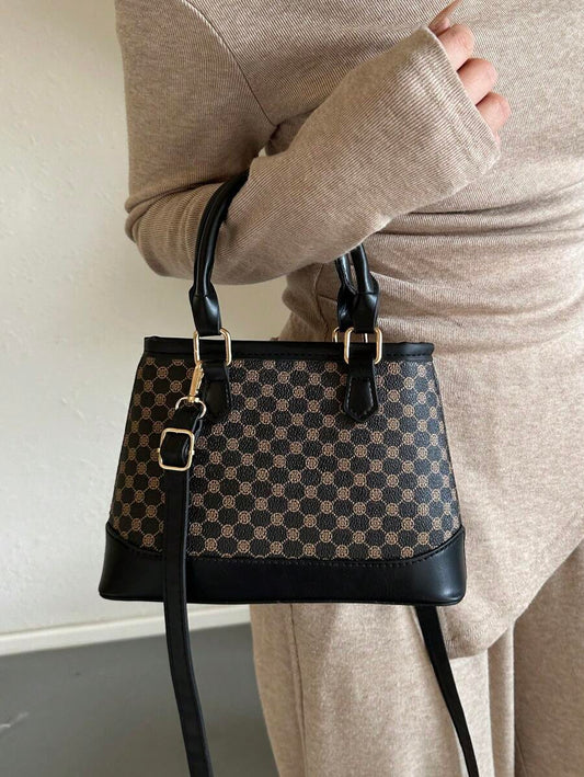 1 Piece Vintage Printed Double Handle Tote Bucket Bag Zipper Opening Shoulder Strap Adjustable Crossbody Bag Suitable For Women's Daily Casual Matching Use