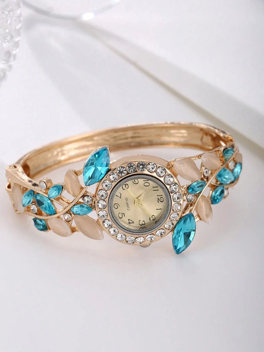 Fashion Watch For Women Personality Watch Strap Women's Quartz Watch Shiny Rhinestone Bracelet Watch + Necklace Rings Earrings As A Gift For Students Returning To School