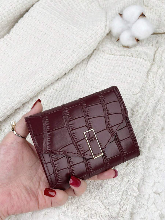 Crocodile Embossed Flap Coin Pocket Small ID Window Bifold Women Wallet Pattern Engraved ID Minimalist Fashion Modern Business For AnniversaryFor Birthday Gift For Gift For Girls For Lady For Female Bag School Supplies For School Dorm Room & Back To Schoo