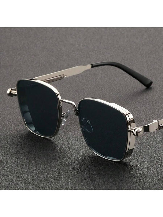 1pc Silver Steampunk Square Metal Frame Glasses - Unique Retro Cool Design, Fashionable, And Stylish - Suitable For Men, Perfect For Outdoor Enthusiasts, Ideal For Sports, Party, Vacation, Travel, Driving, Fishing, And Photography, Great Prop For Photo Sh
