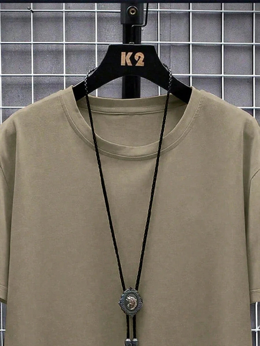 Manfinity Homme Men's Solid Color Round Neck Short Sleeve T-Shirt