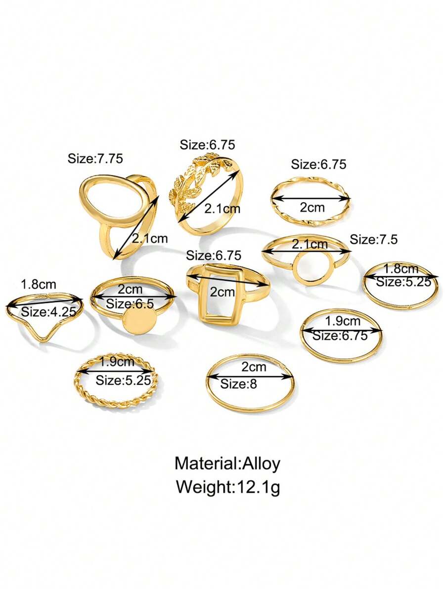 11pcs/Set Geometric Leaf Design Joint Rings Set For Women, Creative Fashion