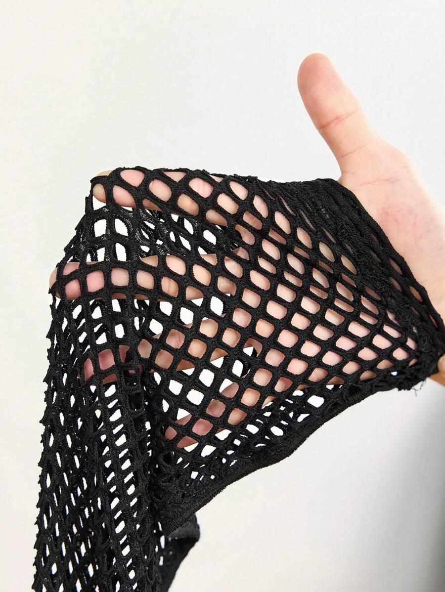 SHEIN SXY Summer;Black Skinny Fishnet Leggings, Music Festival/Halloween/Party Outfit Leggings Set