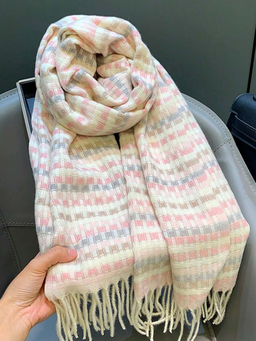 New Checkered Scarf, Thickened Winter Scarves For Women & Men, Korean Style, Warm & Versatile Christmas