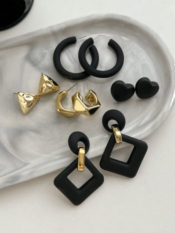 5pcs/Set Fashion Minimalist Heart Shaped Hollow Dangle Earrings Set Valentines,Mom,Mother,Mother&apos;s Day,Gift